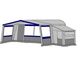 Te Velde Voortent De Vaart Standaard 310 Cm. -Kampeer Verkoop Winkel te velde voortenten met uitbouw en luifel de vaart standaard blauw33